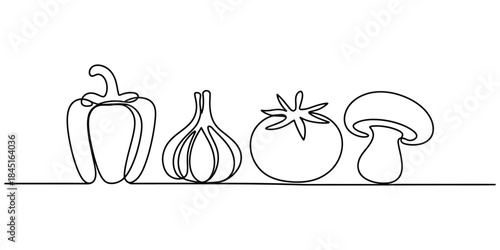 Continuous line drawing of vegetables Vector, illustration