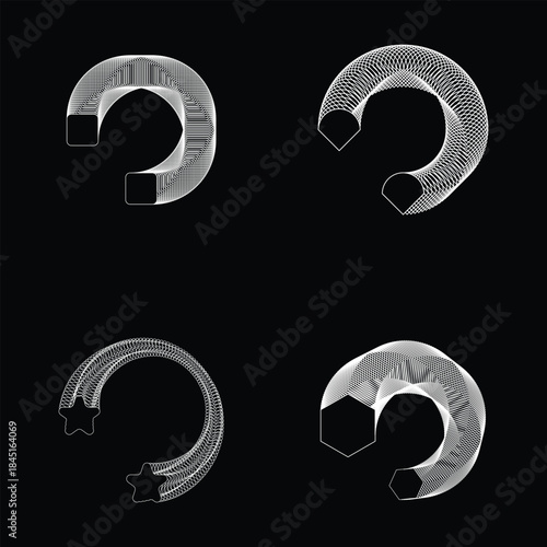 Abstract Geometric Curved Forms with Wireframe Effect