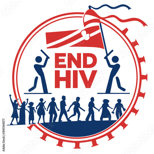 People Marching For End HIV Awareness With Flag end hiv aids