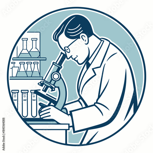Scientist With Microscope In Vintage Laboratory Setting research science