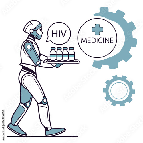 Robot Delivering Medicine for HIV Treatment and Medical Research vector hospital