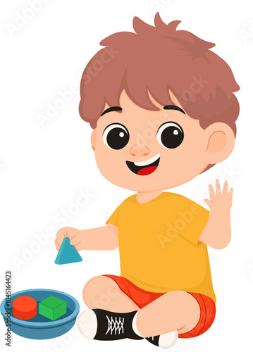 Boy Playing with Geometric Shapes Illustration