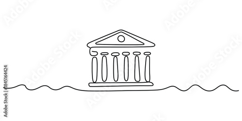 Continuous line drawing of a classical building icon Vector, illustration