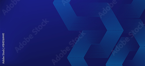 Digital hexagonal blue abstract background. Digital futuristic technology concept with hexagons. Geometric stripe line art design for poster, brochure, cover, banner, website, header.