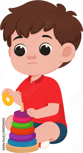 Cartoon Boy Playing with Stacking Rings