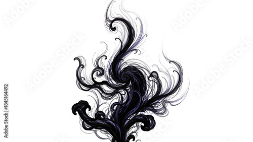 Black ink cloud swirling in clear water creating abstract shapes