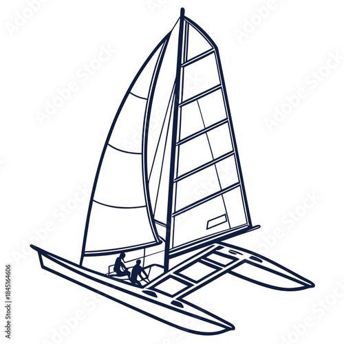 Outline of a Catamaran Sailboat with Two People Sailing watercraft