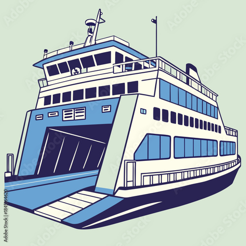 Large Double- Decker Ferry Boat with Open Ramp for Vehicles ship vessel
