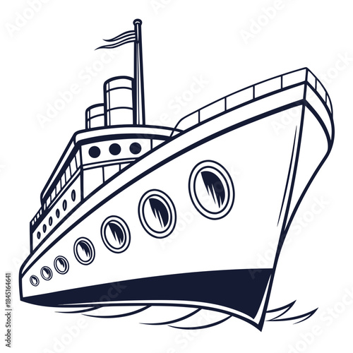 Outline of a Passenger Ship or Yacht on Water boat vessel