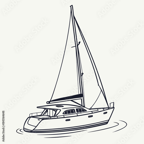 Modern Sailboat with Furled Sails on Calm Water yacht watercraft