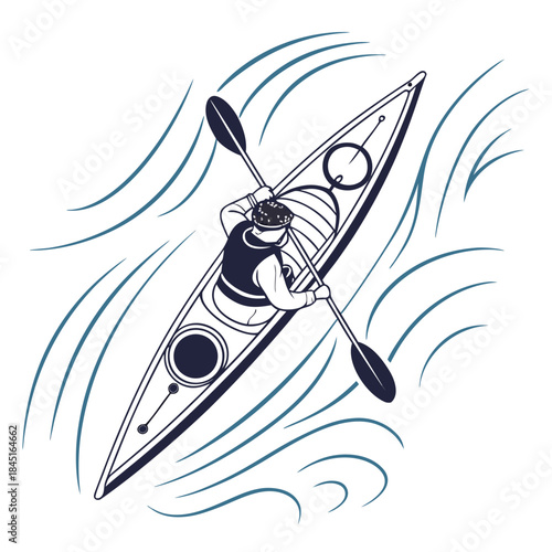 Top- Down View of a Kayaker Paddling in Wavy Water kayaking canoe