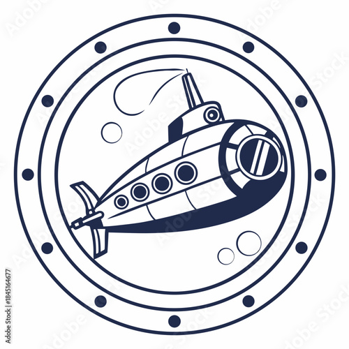 Cartoon Submarine Porthole View Vector Illustration window underwater