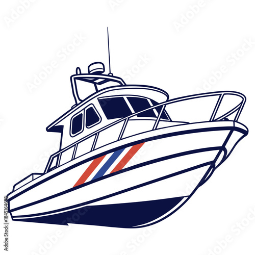 Modern patrol boat with red blue and white stripes motorboat speed boat