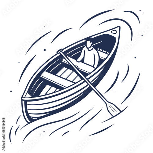 Person Rowing a Small Boat on Rippling Water Keywords: rowing boat, rowboat, canoe, kayak