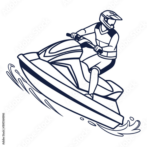 Person Riding Jet Ski on Water Line Art personal watercraft