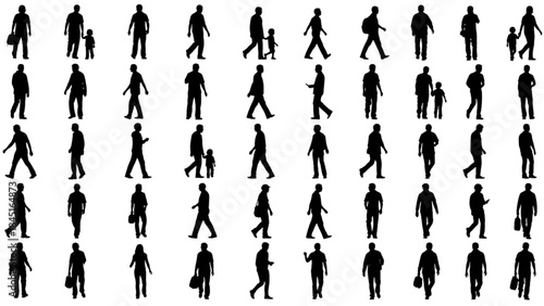 Extensive Collection of Black Silhouettes Showcasing Diverse Individuals Engaged in Everyday Activities and Interactions, Ideal for Design Projects CAD style