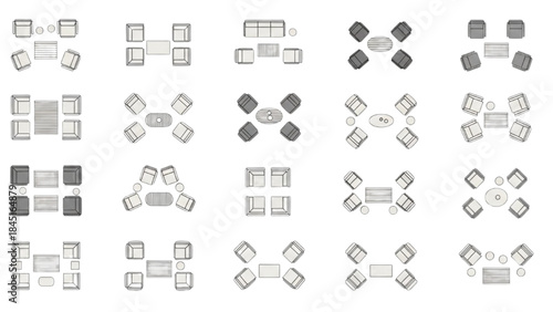 Various furniture arrangements and seating plan examples for interior design