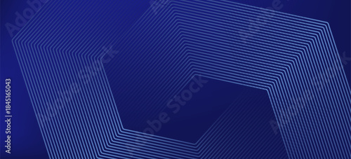 Digital hexagonal blue abstract background. Digital futuristic technology concept with hexagons. Geometric stripe line art design for poster, brochure, cover, banner, website, header.