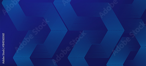 Digital hexagonal blue abstract background. Digital futuristic technology concept with hexagons. Geometric stripe line art design for poster, brochure, cover, banner, website, header.