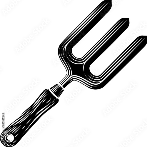 black garden fork on white background clip art preview
