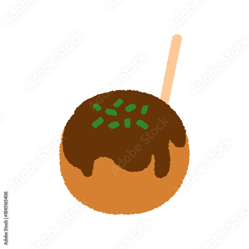手書き風の食べ物単品アイコンイラスト　たこ焼き