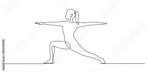 Continuous line drawing of warrior ii yoga pose Vector, illustration