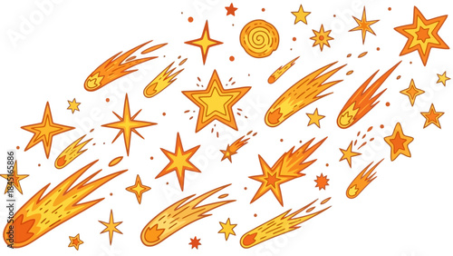 Bright Comets and Stars in Motion Against a White Background