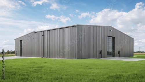 Commercial industrial facility with simple design and wide outdoor space, suitable for logistics and distribution themes