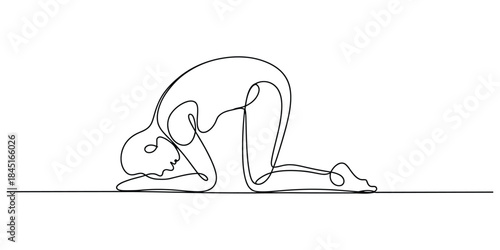 Continuous line drawing: kneeling prayer pose Vector, illustration