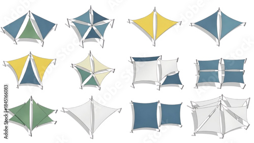 Collection of various modern architectural shade sail designs