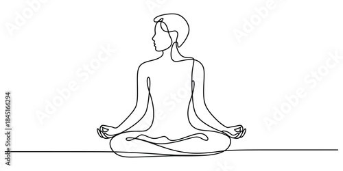 Continuous line drawing meditation pose Vector, illustration