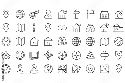 Navigation and Location Line Icons for Map and GPS UI Design