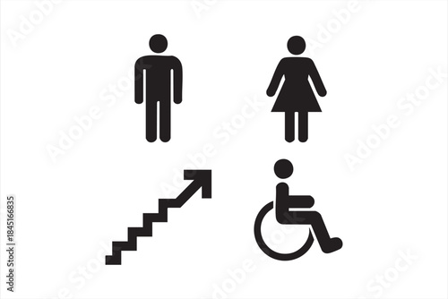 Male Female Stair and Wheelchair Icons for Facility Navigation