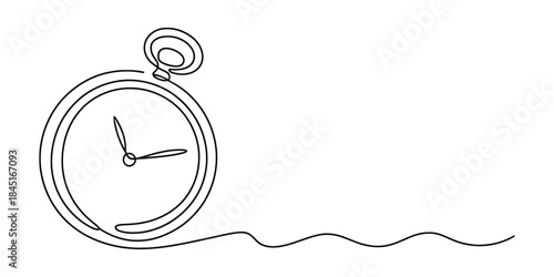 Pocket watch continuous line art Vector, illustration