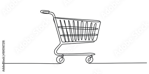 Continuous line drawing of a shopping cart Vector, illustration