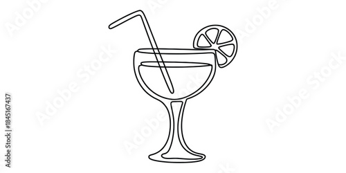 Continuous line art of cocktail drink Vector, illustration