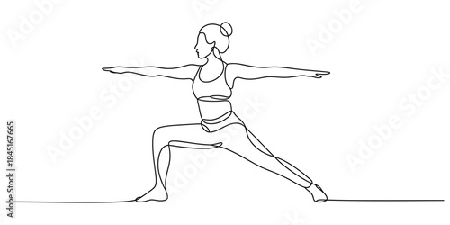 Continuous line drawing of warrior ii yoga pose Vector, illustration