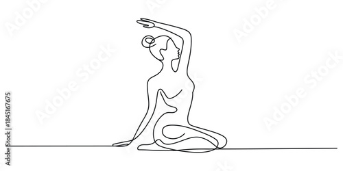 Continuous line drawing of woman in seated yoga pose Vector, illustration