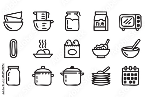 Kitchen Cooking Utensil Icons for Recipe and Meal Planning UI