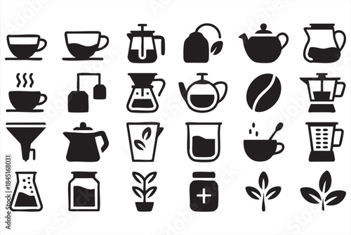 Coffee and Tea Beverage Icons for Cafe Menu Design