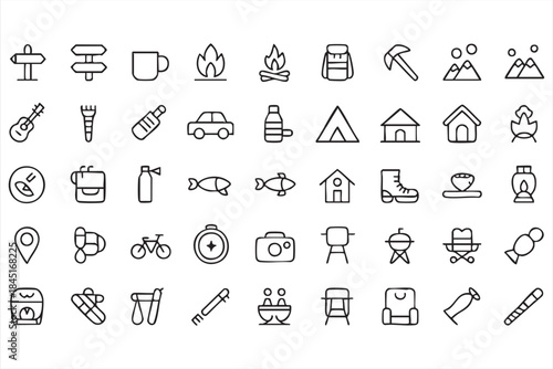 Outdoor Camping and Adventure Icons for Travel UI Design