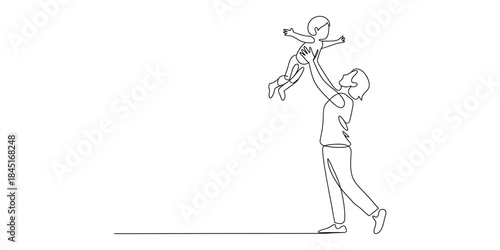 Continuous line drawing of parent lifting child Vector, illustration