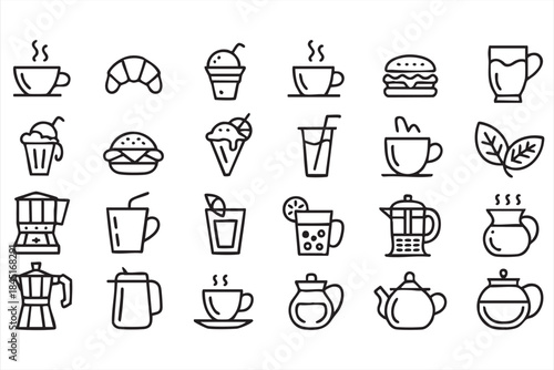 Coffee and Breakfast Food Icons for Cafe Menu Design