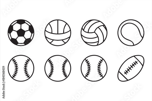 Sports Ball Line Icons for Athletic Apps and Fitness Dashboards