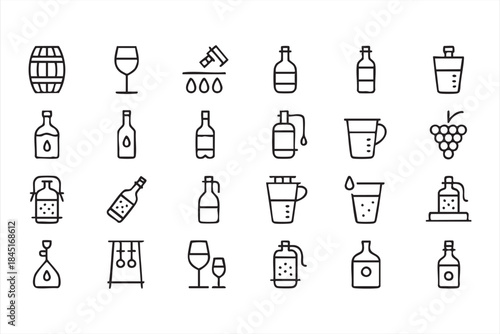 Wine and Distillery Line Icons for Winery Branding