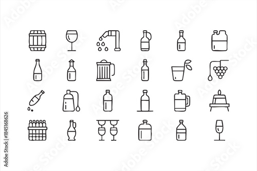Beverage Production Icons for Wine and Alcohol Design