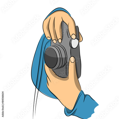 Hands Holding Digital Camera for Photography Vector