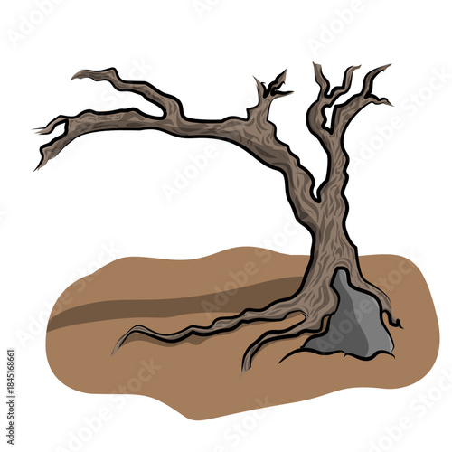 Dead Tree Silhouette on Dry Ground Vector