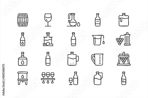 Wine Bottle and Glass Icons for Restaurant Menus