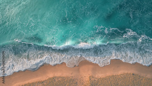Fototapeta Naklejka Na Ścianę i Meble -  Aerial view of sea and beach coastline, natural ocean waves and summer holiday concept